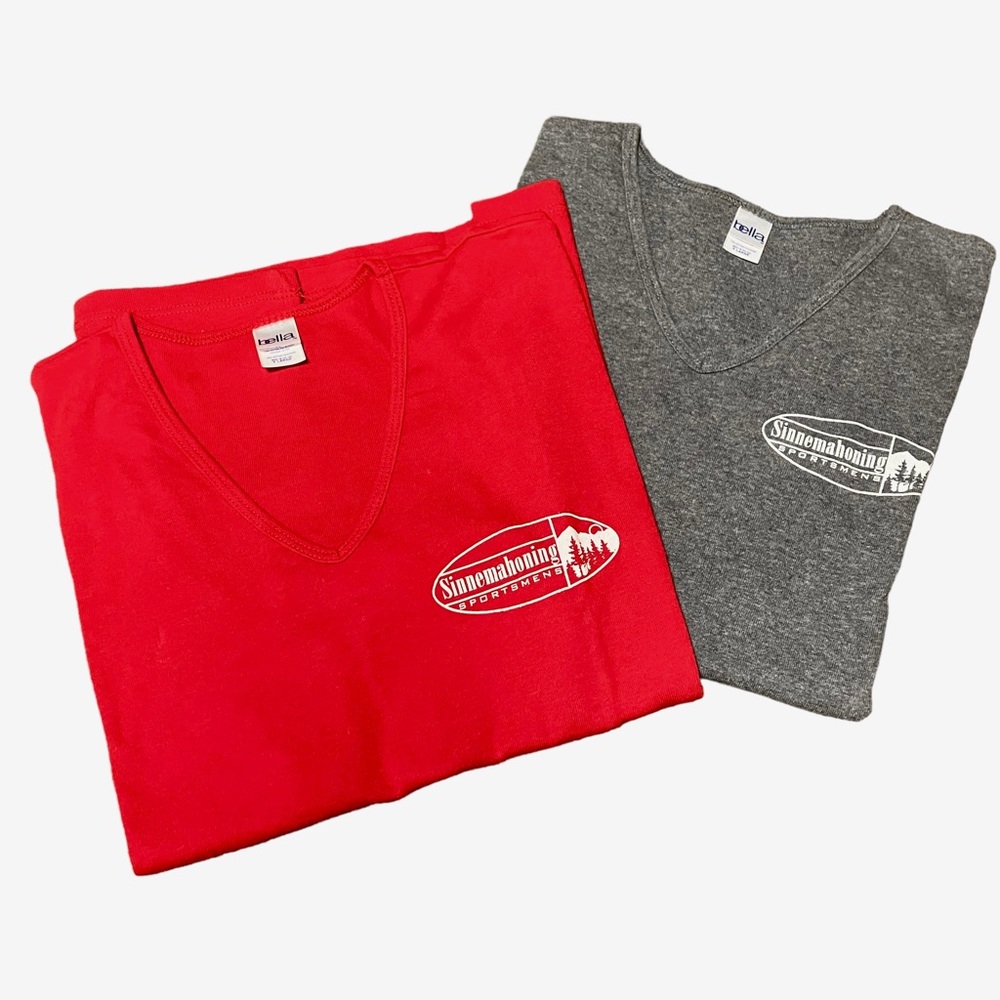 Sinnemahoning Sportsmens Club Women's Bella V-Neck Tees Red & Gray Lot of 2